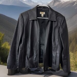 Talbots VTG 1990s Women's black leather Jacket Size14 Fully lined
